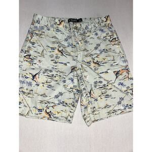 Chaps Mens Chino Shorts Size 30 Green‎ Marlin Fish Aquamarine Hawaiian
